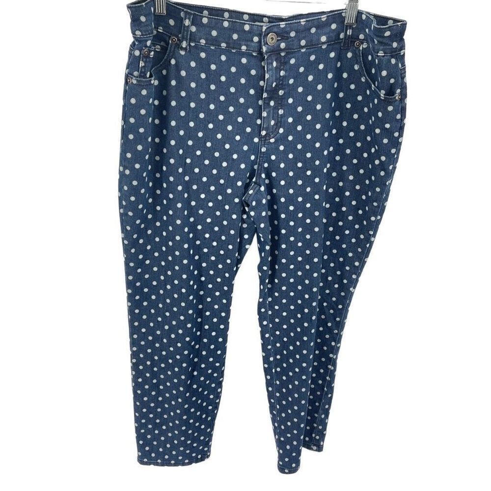 Chico's Womens Polka Dots Jeans Tapered Stretch Platinum Denim Blue Size 2.5
